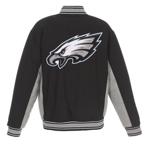 Philadelphia Eagles Black and Gray Varsity Wool Jacket - Image 2
