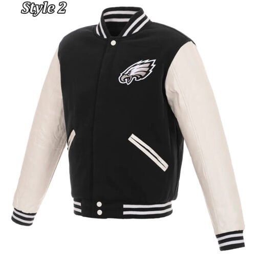 Philadelphia Eagles Varsity Two Tone Black and White Jacket - Image 2