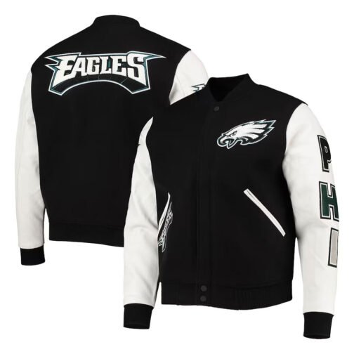 Philadelphia Eagles Logo Black and White Letterman Jacket - Image 3
