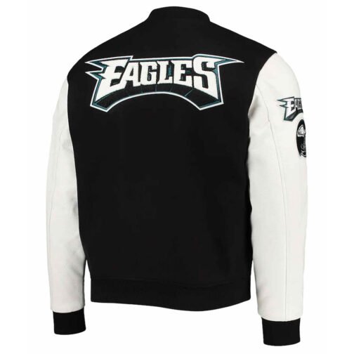 Philadelphia Eagles Logo Black and White Letterman Jacket - Image 2