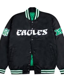 Philadelphia Eagles Green and White Rib Bomber Black Jacket