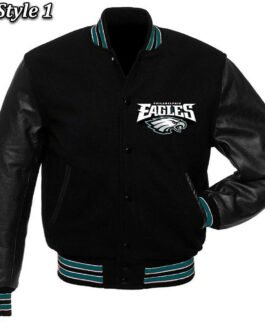 Philadelphia Eagles Black Wool and Leather Jacket