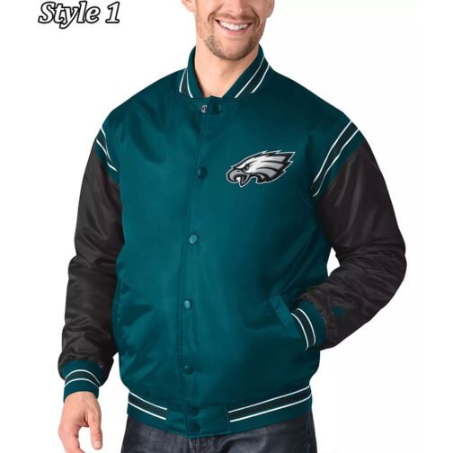 Philadelphia Eagles Varsity Black and Green Satin Jacket - Image 10