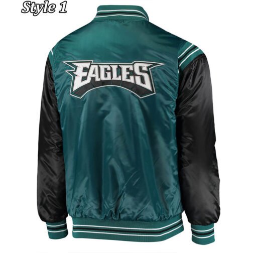 Philadelphia Eagles Varsity Black and Green Satin Jacket - Image 4