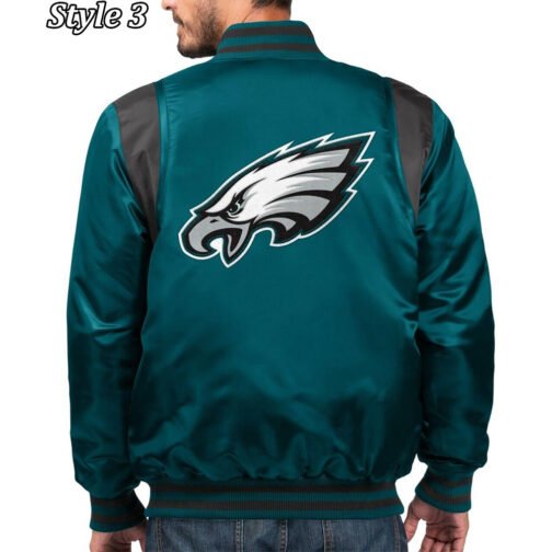 Philadelphia Eagles Varsity Black and Green Satin Jacket - Image 12
