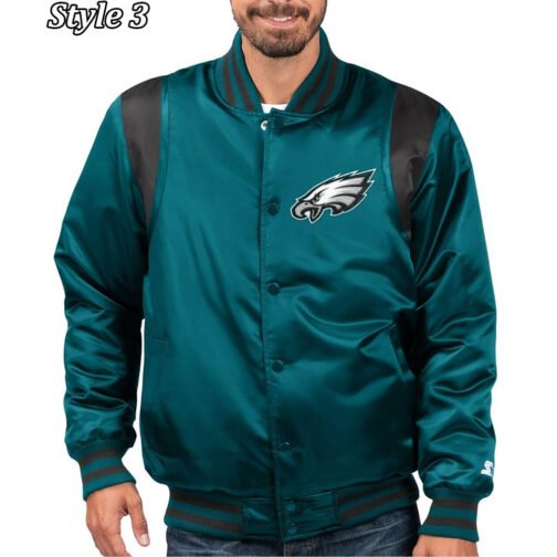 Philadelphia Eagles Varsity Black and Green Satin Jacket - Image 11