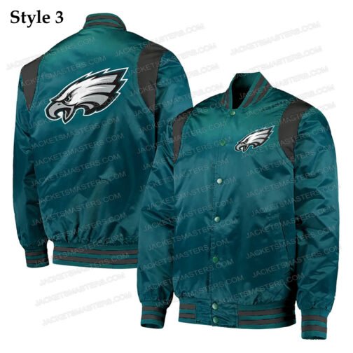 Philadelphia Eagles Varsity Black and Green Satin Jacket - Image 9