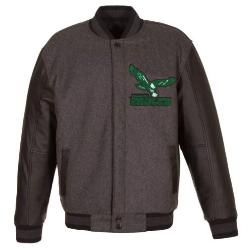 Philadelphia Eagles Varsity Charcoal and Black Jacket - Image 3