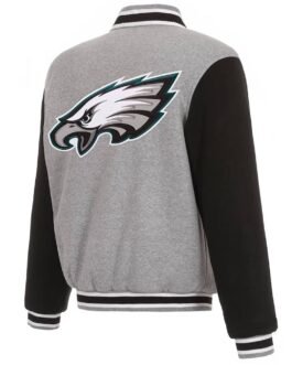 Philadelphia Eagles Gray and Black Varsity Wool Jacket