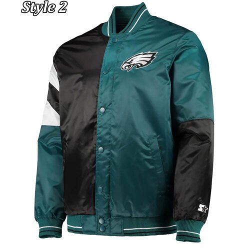 Philadelphia Eagles Varsity Black and Green Satin Jacket - Image 2