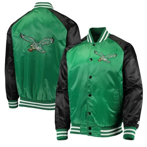 Philadelphia Eagles Lead Off Green/Black Satin Jacket - Image 4