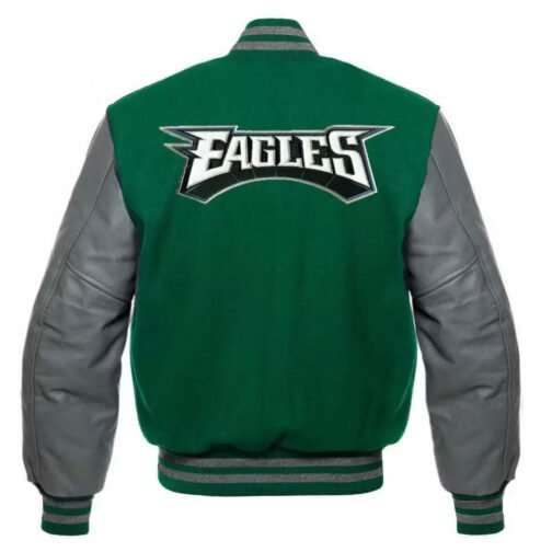 Philadelphia Eagles Green and White Letterman Jacket - Image 4