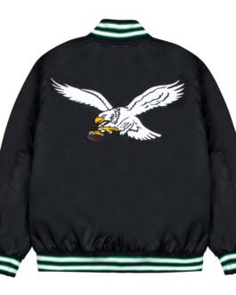 Philadelphia Eagles Green and White Rib Bomber Black Jacket