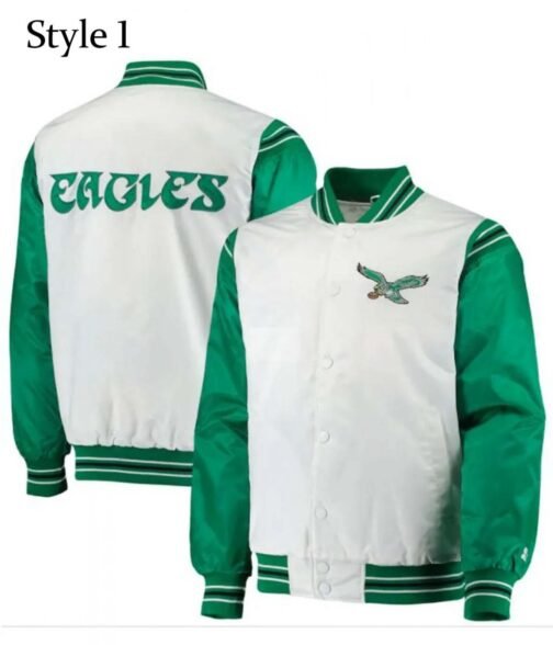 Renegade Philadelphia Eagles Starter Satin Green and White Jacket - Image 5