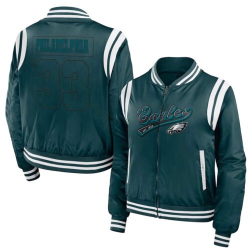 Philadelphia Eagles Green Bomber Full-Zip Jacket - Image 3