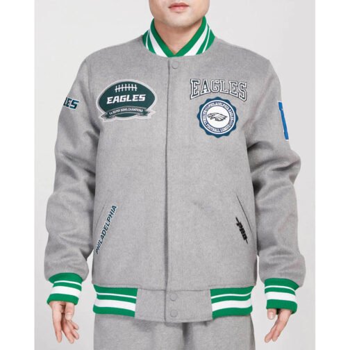 Philadelphia Eagles Heather Grey Varsity Wool Jacket