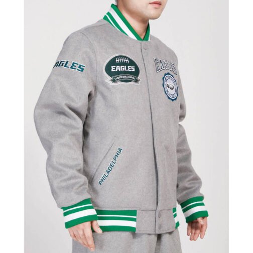 Philadelphia Eagles Heather Grey Varsity Wool Jacket - Image 3