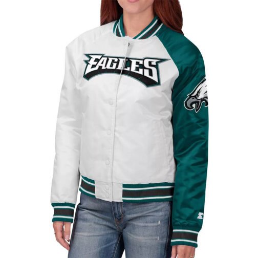 Philadelphia Eagles Hometown White/Midnight Green Satin Jacket - Image 4