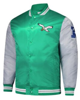 Philadelphia Eagles Kelly Green and Gray Team Satin Jacket