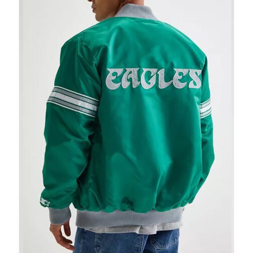 Philadelphia Eagles Kelly Green Striped Satin Jacket - Image 3