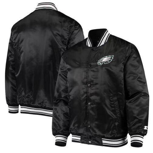 Philadelphia Eagles Locker Room Black Satin Jacket - Image 3