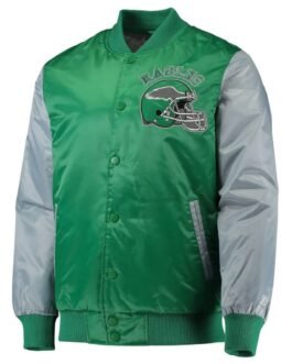 Philadelphia Eagles Locker Room Throwback Kelly Green and Silver Satin Jacket