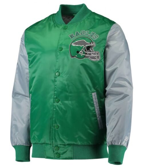 Philadelphia Eagles Locker Room Throwback Kelly Green and Silver Satin Jacket