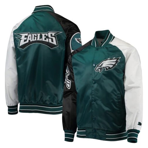 Philadelphia Eagles Green The Reliever Satin Jacket - Image 3