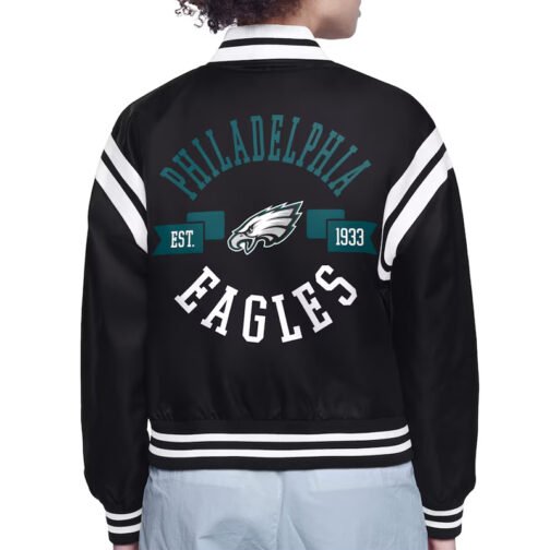 Philadelphia Eagles Printed Logo Varsity Satin Jacket - Image 3