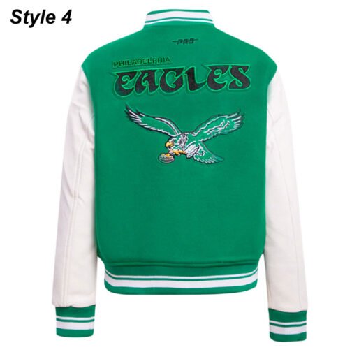 Cream/Green Philadelphia Eagles Retro Classic Varsity Jacket - Image 8
