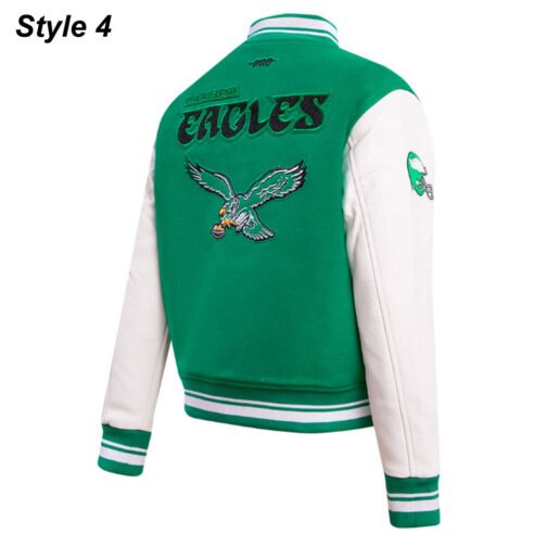 Cream/Green Philadelphia Eagles Retro Classic Varsity Jacket - Image 12