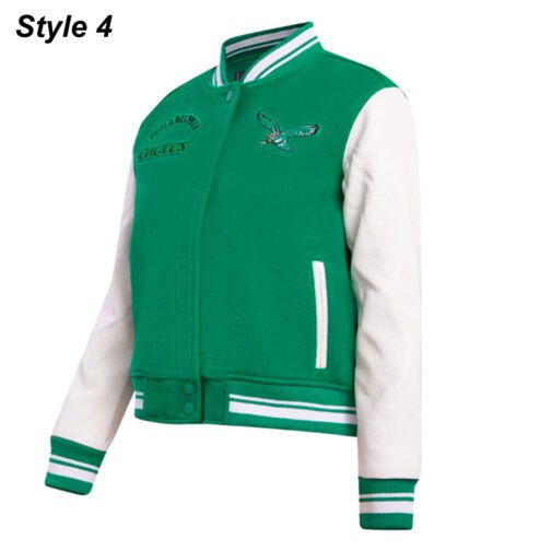 Cream/Green Philadelphia Eagles Retro Classic Varsity Jacket - Image 13