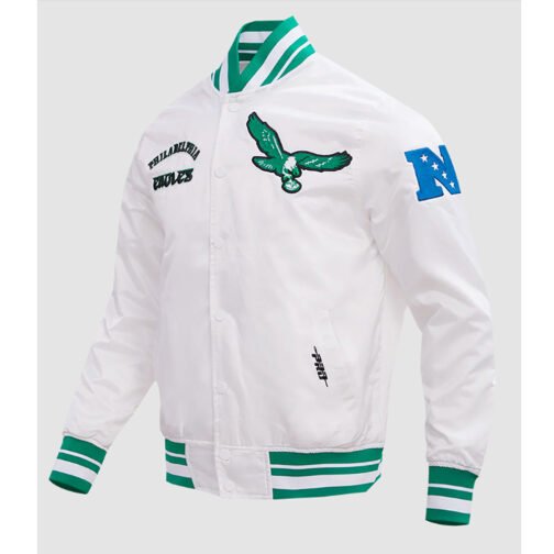 Philadelphia Eagles Retro Classic White Rib Satin Jacket - Image 3