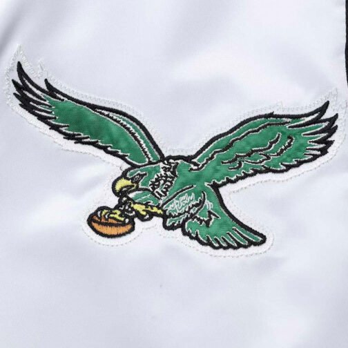 The All-American Retro Philadelphia Eagles White/Kelly Green Satin Jacket - Image 4