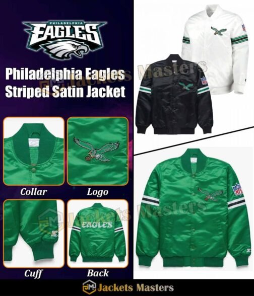 Philadelphia Eagles Striped Satin Jacket - Image 11