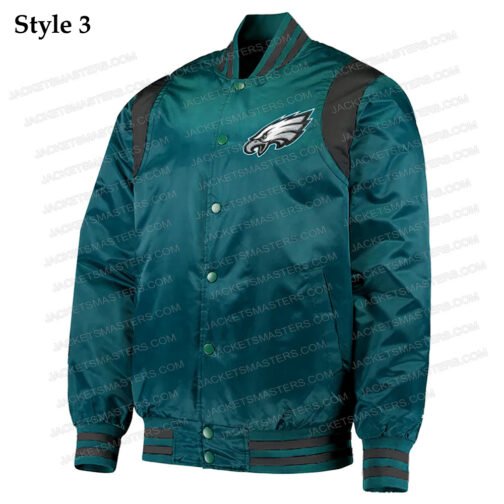 Philadelphia Eagles Varsity Black and Green Satin Jacket - Image 3