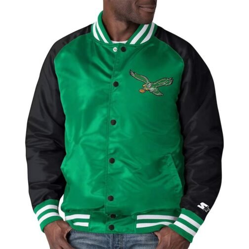 Philadelphia Eagles Lead Off Green/Black Satin Jacket - Image 3