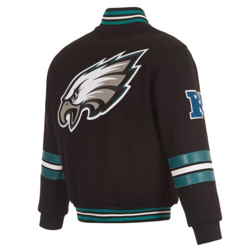 Philadelphia Eagles Striped Black Varsity Wool Jacket - Image 2