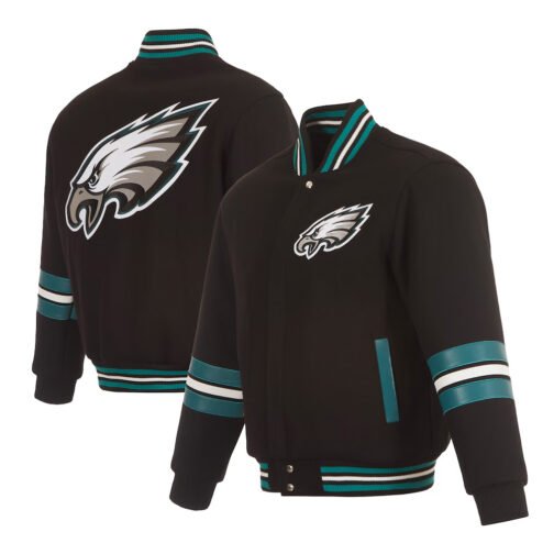 Philadelphia Eagles Striped Black Varsity Wool Jacket - Image 3