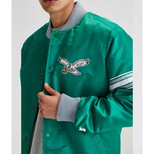 Philadelphia Eagles Kelly Green Striped Satin Jacket - Image 4