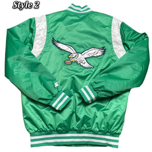 Green Philadelphia Eagles Varsity Teddy Satin Jacket - Image 4