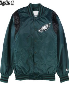 Green Philadelphia Eagles Varsity Teddy Satin Jacket