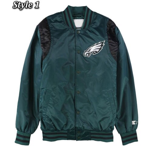 Green Philadelphia Eagles Varsity Teddy Satin Jacket