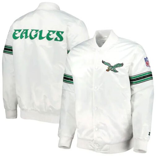 Philadelphia Eagles The Power Forward White Satin Jacket - Image 5