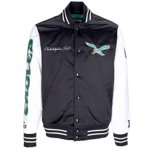 Throwback 2-Tone Philadelphia Eagles Varsity Satin Jacket - Image 6
