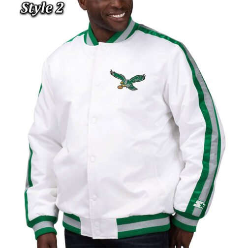 White Philadelphia Eagles Throwback D-Line Jacket - Image 5