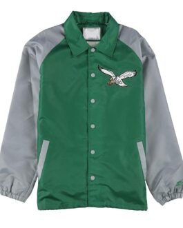 Throwback Logo Philadelphia Eagles Green and Gray Jacket