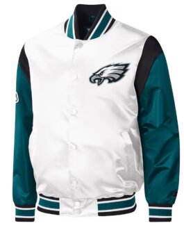 Throwback Warm Up Pitch Philadelphia Eagles Varsity Satin Jacket