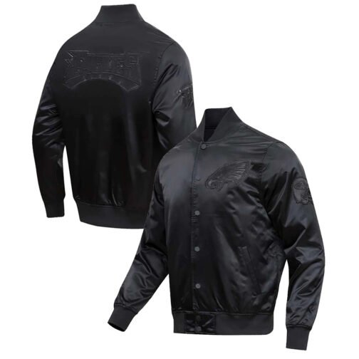Philadelphia Eagles Triple Black Satin Jacket - Image 3