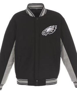 Philadelphia Eagles Black and Gray Varsity Wool Jacket